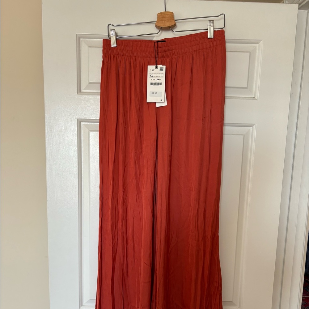 Rust Red Wide-Leg Pants